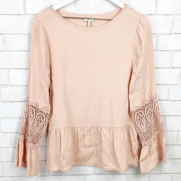 Joie Pink Crochet Bell Sleeve Blouse Sz S - Picture 4 of 8